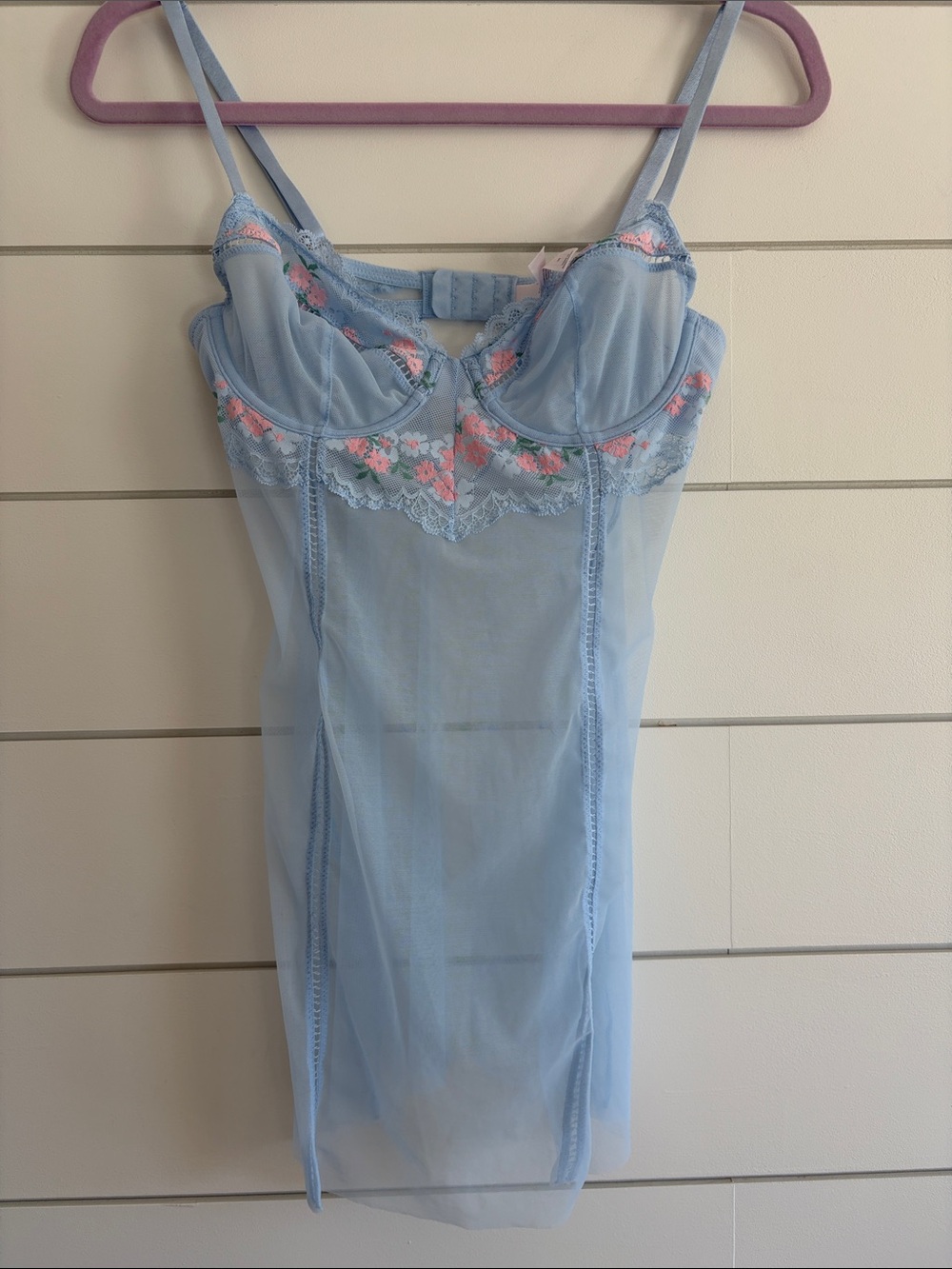 Auden Light Blue Floral Lace Sheer Chemise Size Small